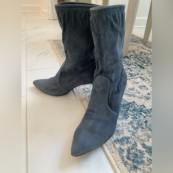 Stuart Weitzman Blue/Dark Gray Suede Ankle Boots - Picture 11 of 16